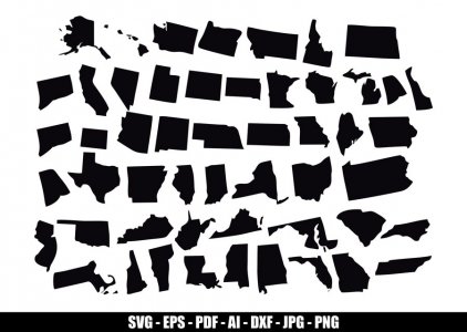 US States SVG Bundle, United 50 States Map Svg file for cricut, US States clip art vector, US States Silhouette