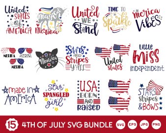 4th of July SVG Bundle, USA Flag svg, USA svg,  Independence day SVG, Cricut Files, Instant Download