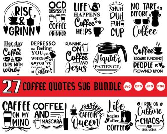 Coffee Quotes SVG Bundle, In Coffee We Trust SVG, Coffee On My Mino SVG, Rise And Grinn SVG, Cricut Files, Instant Download