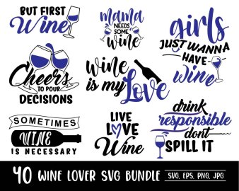 Wine Lover SVG Bundle, Wine SVG Bundle, Dinner Is Poured SVG, Working Nine To Wine SVG, Drink Happy Thoughts SVG, Cricut Files, Instant Download