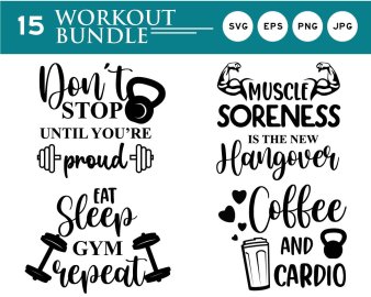Workout SVG Bundle, Don't Stop Until You're Proud SVG, Eat Sleep Gym Repeat SVG, Coffee And Cardio SVG, Cricut Files, Instant Download