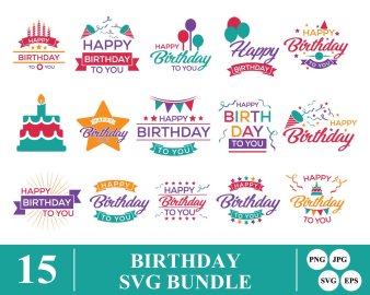 15 Happy Birthday SVG Bundle, Happy Birthday Cut File Bundle, Birthday SVG bundle, Happy Birthday Svg, Birthday svg clipart