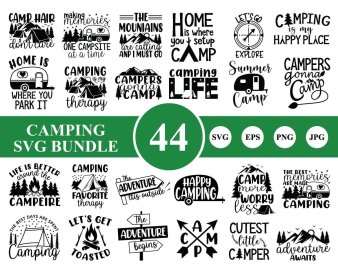 44 Camping svg bundle, Camping svg, Vacation Svg, Happy Camper, Camp Life, Silhouette, Cricut, Cameo, Digital, Camping Shirt Design