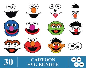 Cartoon SVG Bundle, Cartoon Face SVG Bundle, Cartoon Face Vector Bundle, Decals And Stickers, Cricut Files, Instant Download