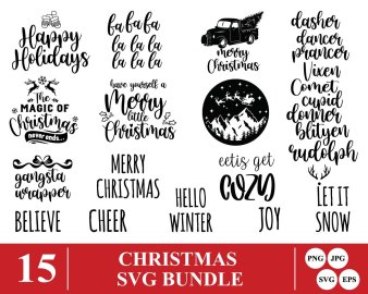 Christmas SVG bundle, Merry Christmas SVG, Holiday SVG, Cat Clip Art, Cricut Files, Silhouette Cut File, Digital Download