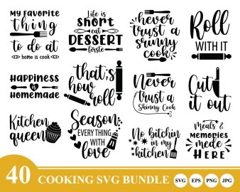 Cooking SVG Bundle, Kitchen Queen SVG, Cut It Out SVG, Just Roll With It SVG, Decals And Stickers, Cricut Files, Instant Download