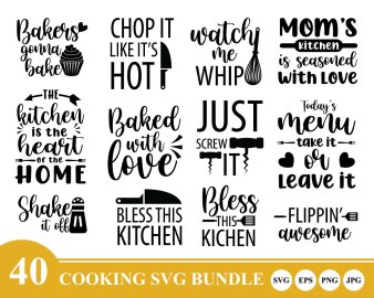 Cooking SVG Bundle, Kitchen Queen SVG, Cut It Out SVG, Just Roll With It SVG, Decals And Stickers, Cricut Files, Instant Download