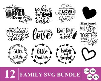 Family SVG Bundle, Made With Love SVG, Little Sister SVG, Decals And Stickers, Cricut Files, Instant Download