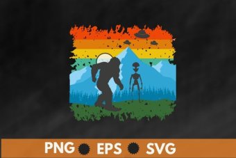 Alien And Bigfoot Moon Sasquatch, Yeti  T-Shirt vector design svg