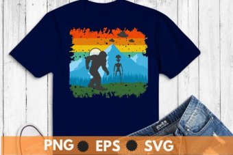 Alien And Bigfoot Moon Sasquatch, Yeti  T-Shirt vector design svg