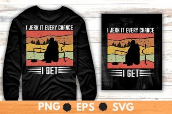 I jerk it every chance i get vintage retro sunset Ice-fishing ice hole T-shirt design svg, camping, winter tent, snow ice-fishing,